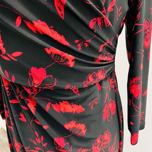 Lauren by Ralph Lauren Women's Red Black Floral Dress Size 6 (A0132) - Picture 2 of 6
